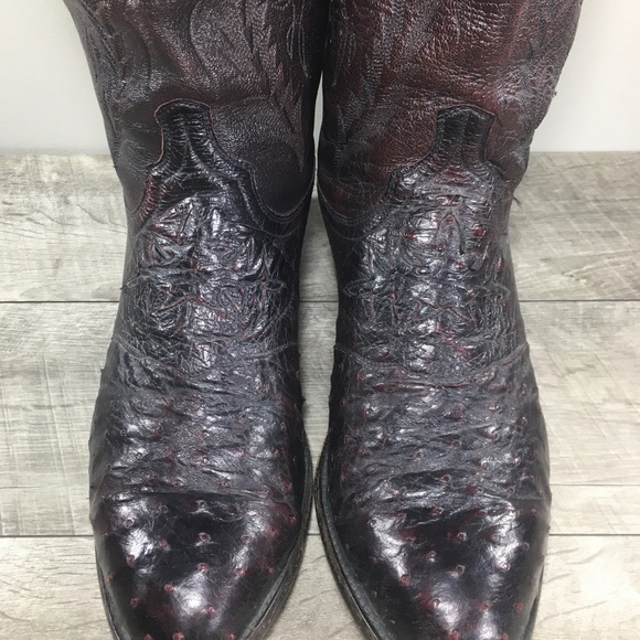 Lucchese 1883 N1014R4 Men’s Western Black Cherry Ostrich Leather Cowboy Boots 12 - Picture 5 of 13